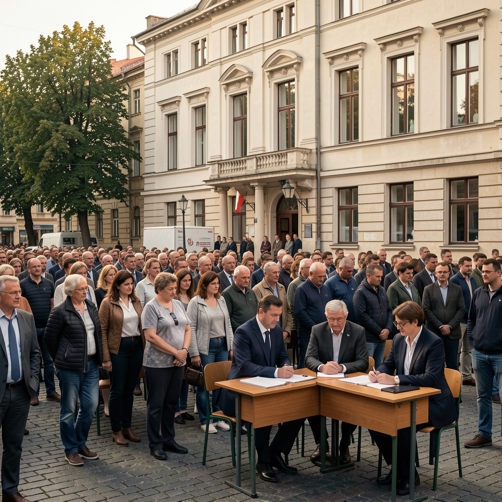 Бирачко мјесто у Београду, редови грађана испред школе, службеници за изборним столом